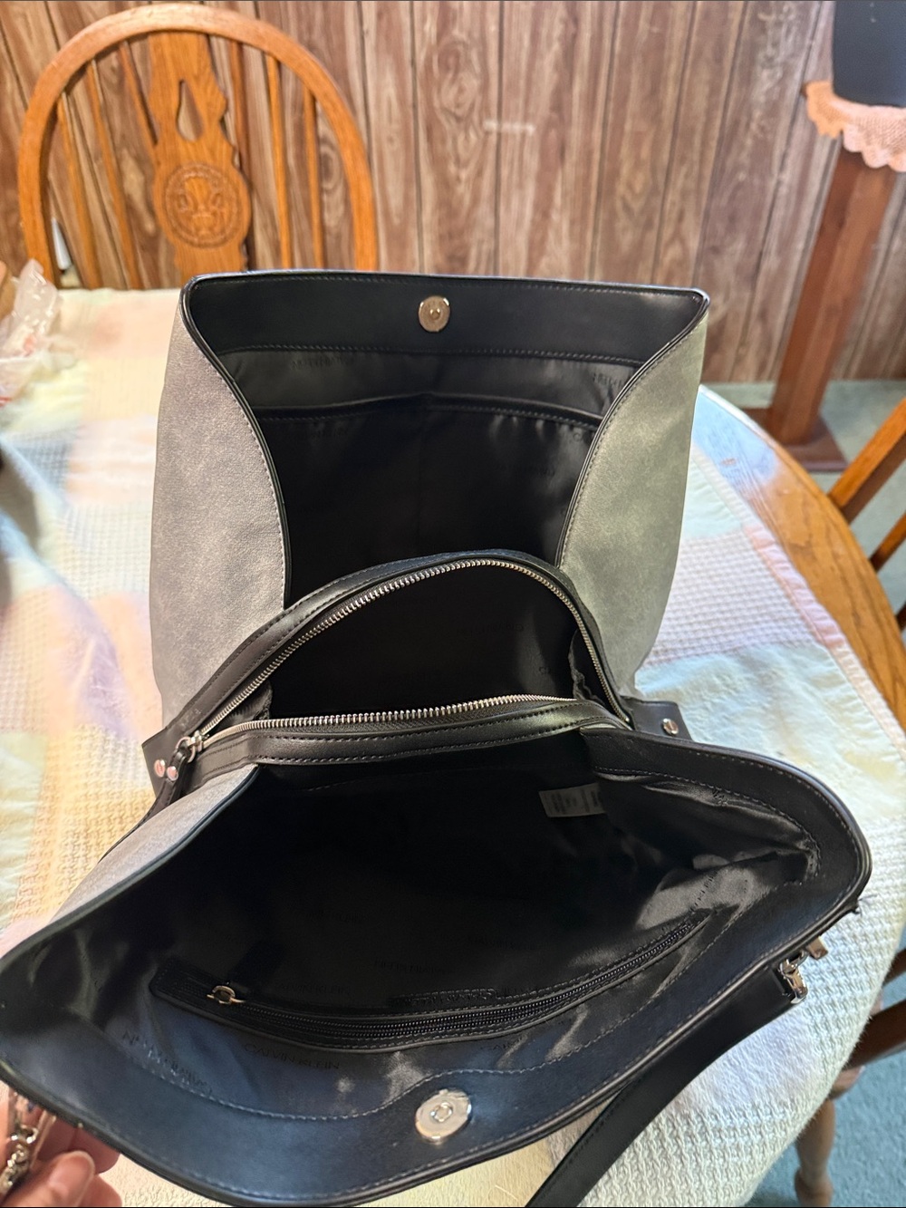 Calvin Klein Blue and Black Suede-Trim Shoulder Bag - Picture 3 of 6